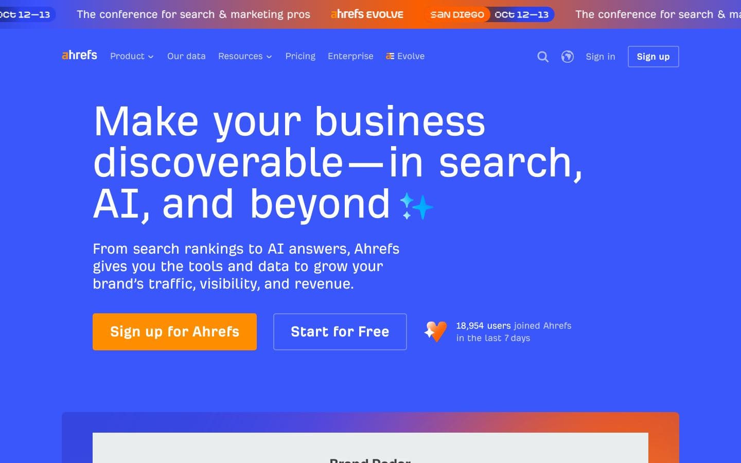 Ahrefs homepage