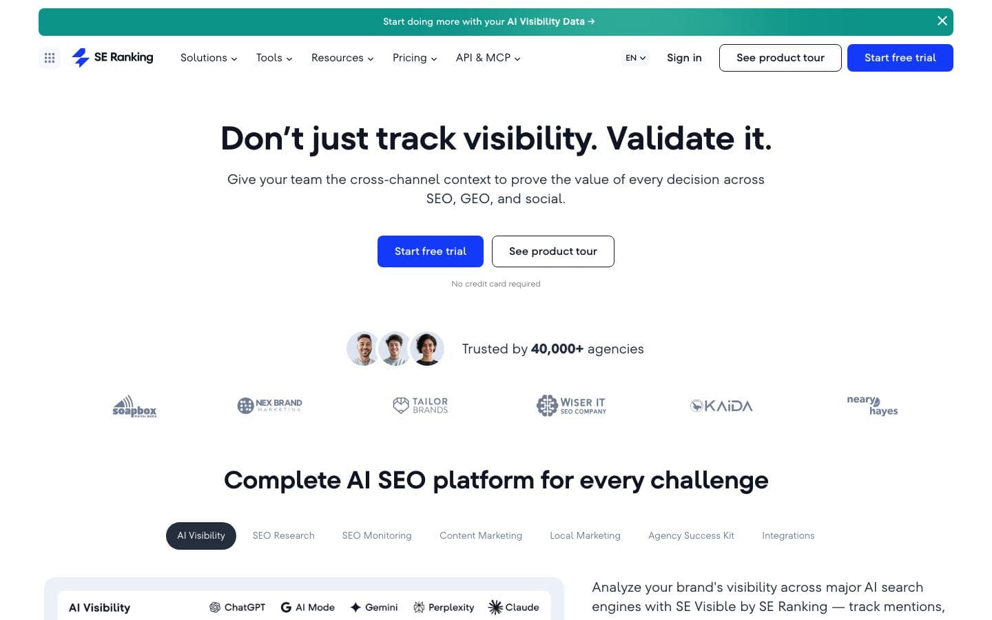 SE Ranking homepage